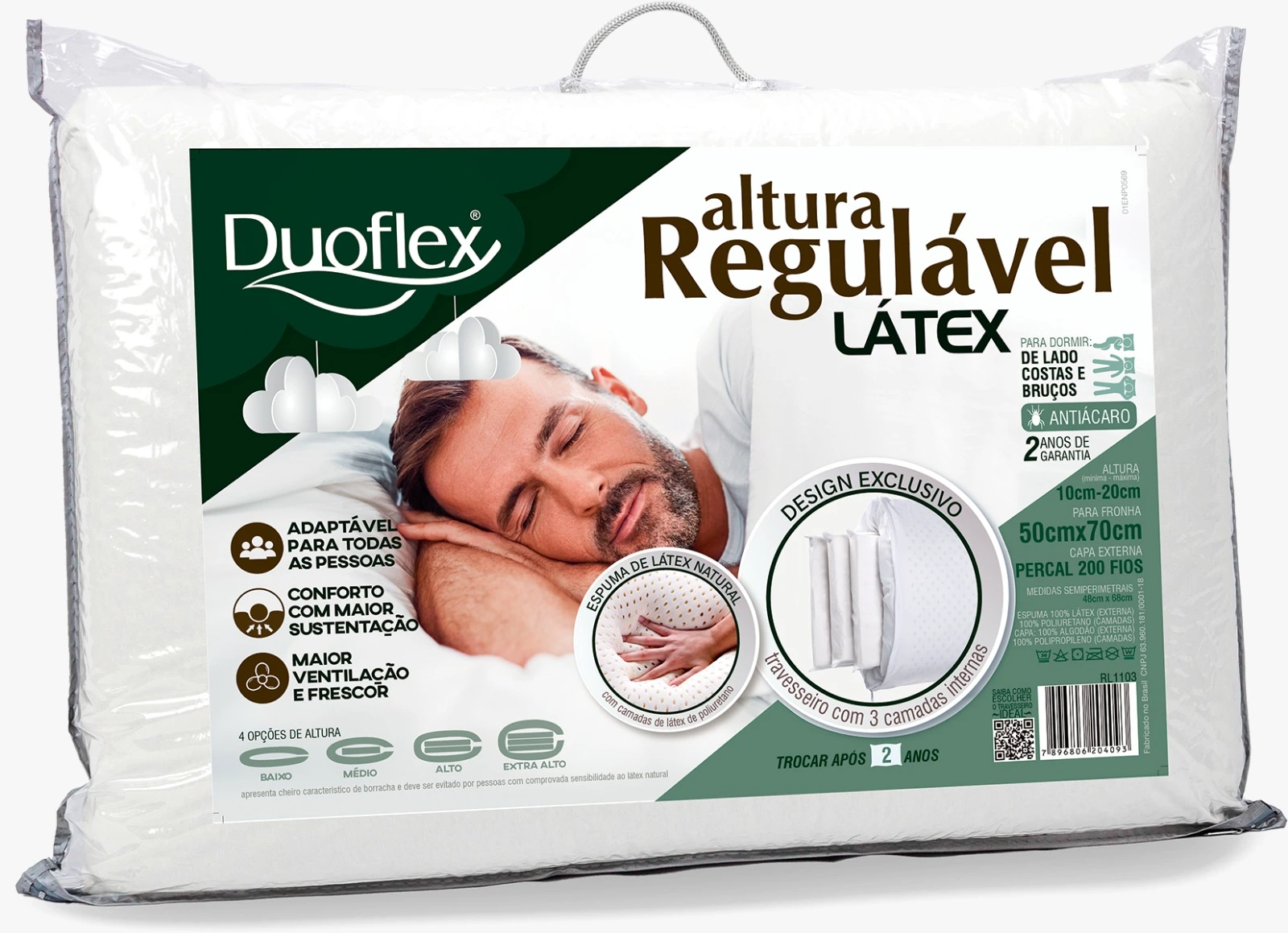 Travesseiro Duoflex Altura Regulável Látex 50x70