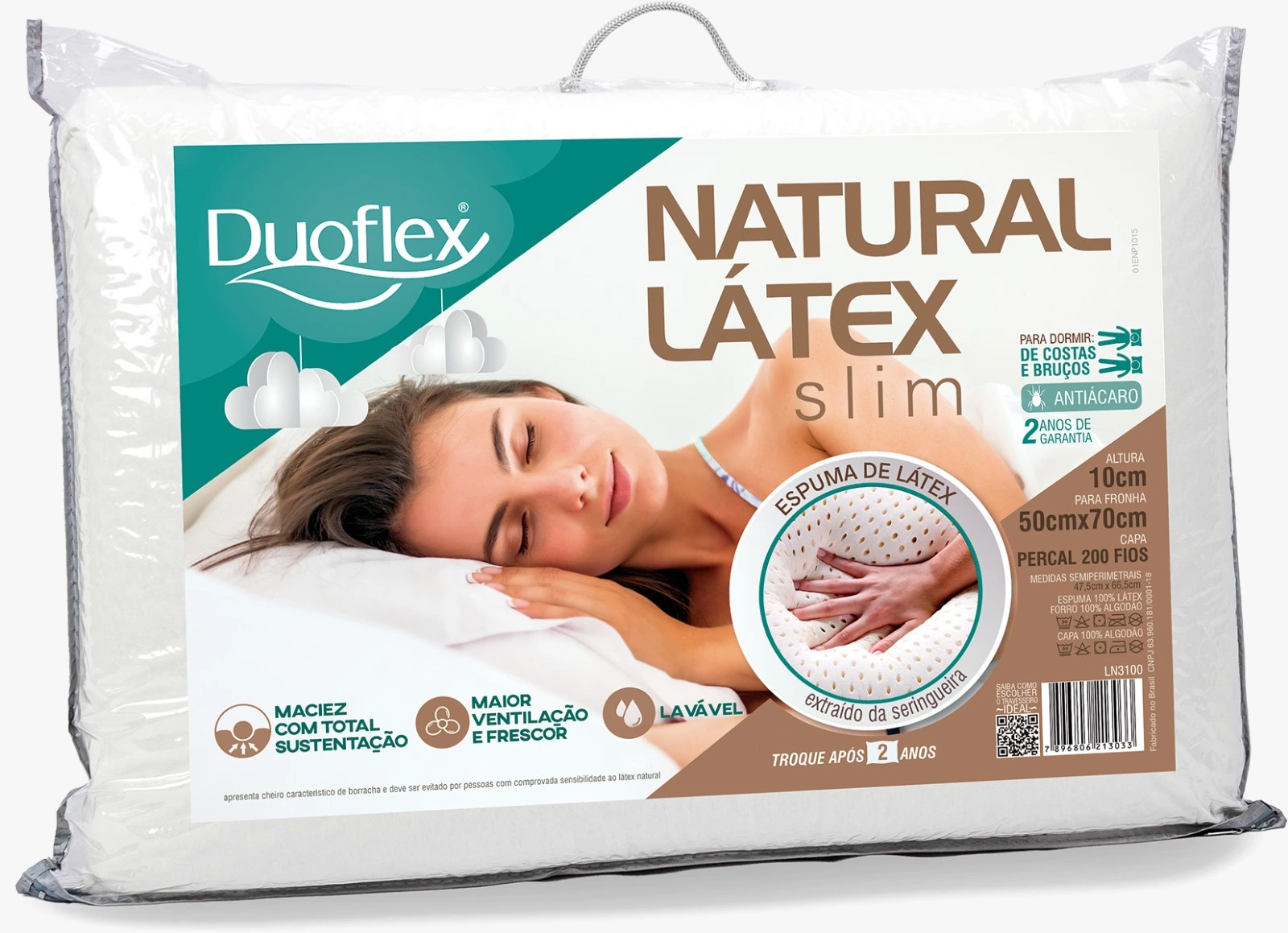 Travesseiro Natural Látex Slim Baixo Duoflex